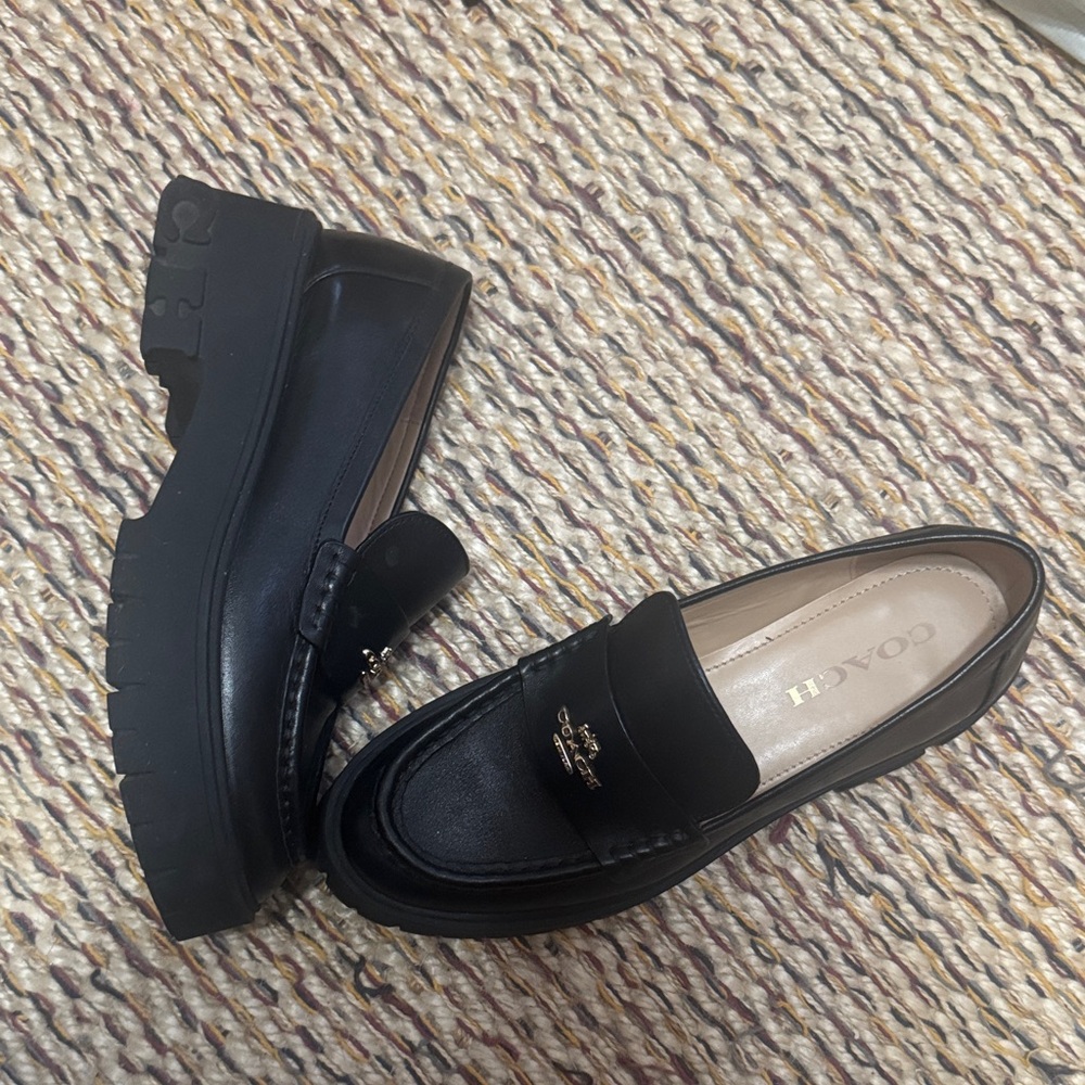 Coach Black Leather Slip-On Loafers for Women